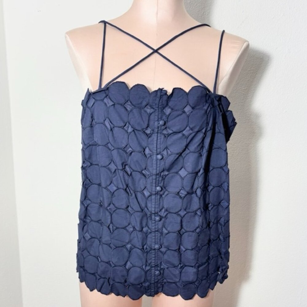Maeve by Anthropologie Navy Large Polkadot Spaghetti Strap Cropped Top